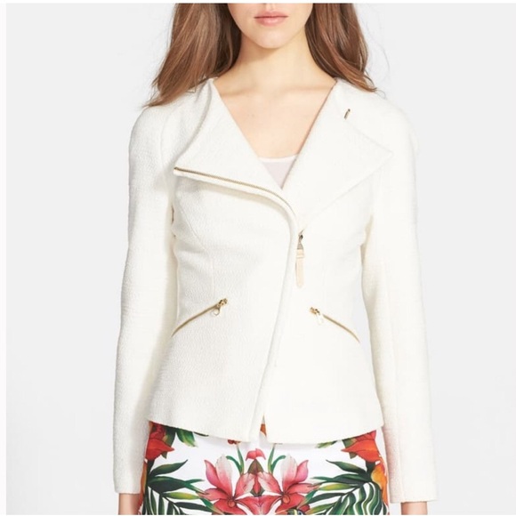 Ted Baker London Ayeleen Textured Biker Moto Jacket Zip up fold front US size 2 - Picture 3 of 15